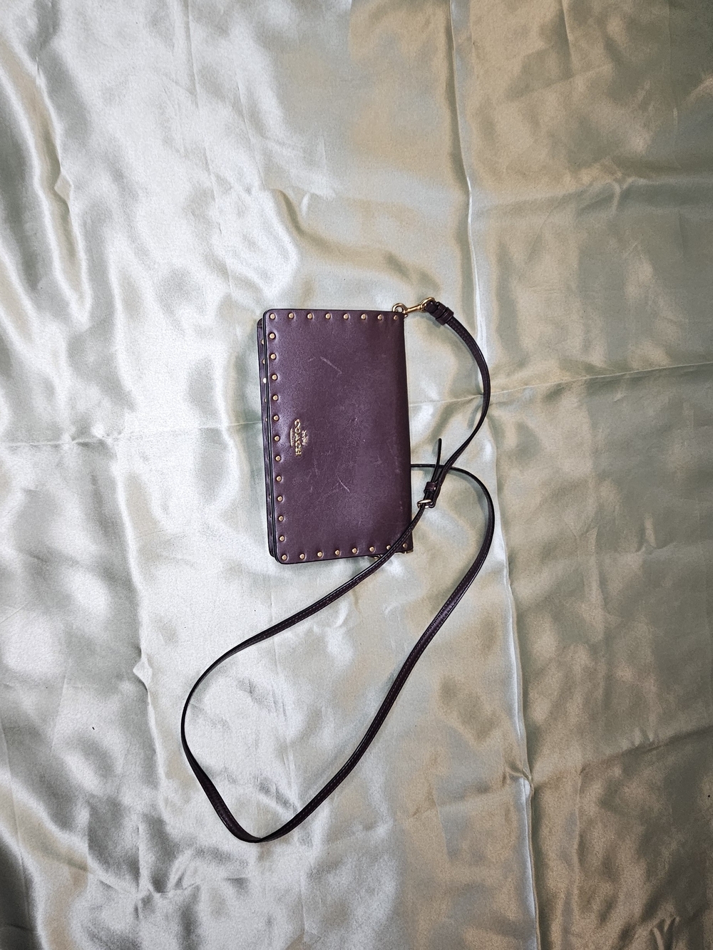 Coach Plum Leather Crossbody with Gold Stud Accents